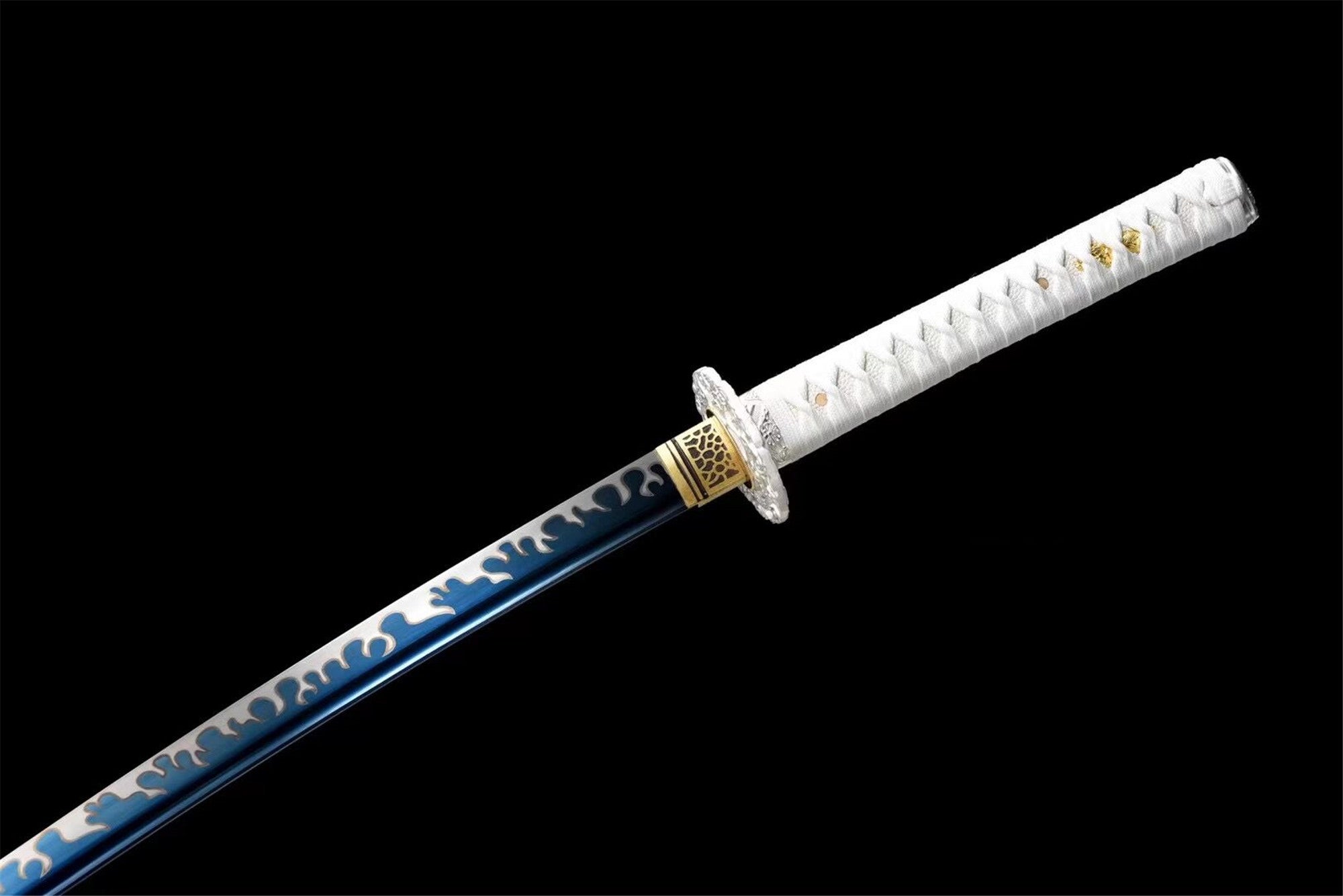 Silver Dragon Katana,Japanese Samurai Sword,Real Katana,Handmade sword,High manganese steel,Roasted blue blade