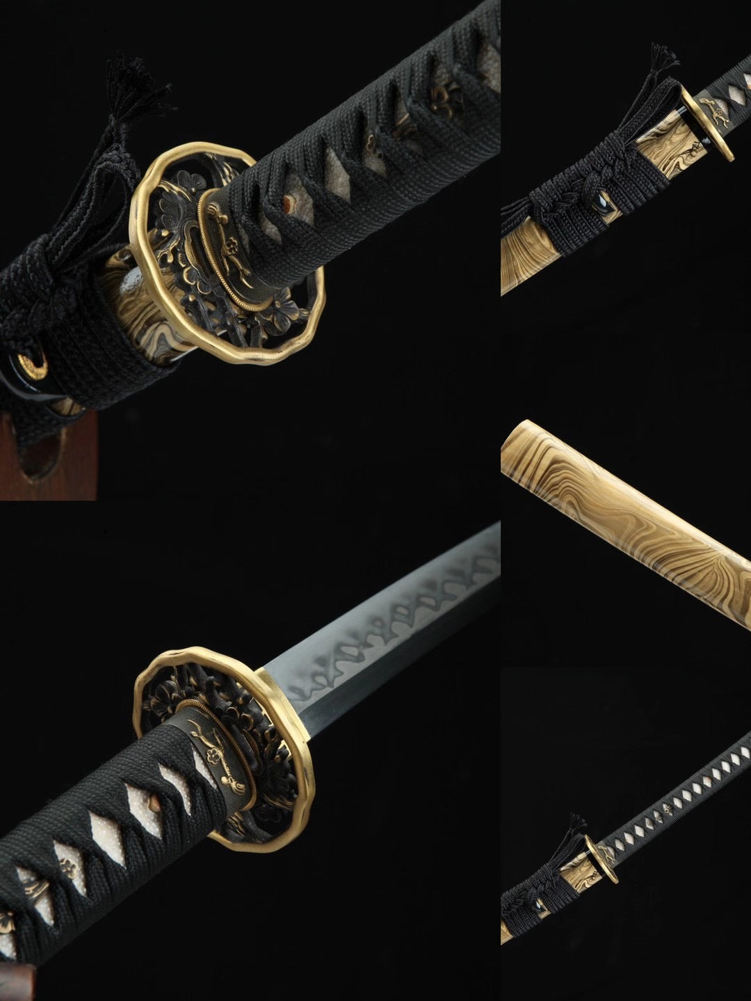 T10 High Carbon Steel Clay Tempered With Hamon Yellow Rock Katana Sword,Real Handmade Japanese Samurai Sword Full Tang