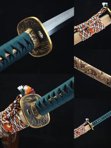 T10 High Carbon Steel Clay Tempered With Hamon Sword Yellow Dragon Katana Sword,Real Handmade Japanese Samurai Sword Full Tang