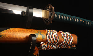 Folding Pattern Steel Clay Tempered With Hamon Autumn Leaf Katana Sword Handmade Japanese Samurai Sword Full Tang