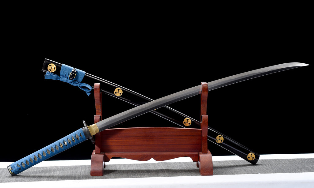 Sanmai Blade Sword Handmade Black Katana Sword Real Japanese Samurai S ...
