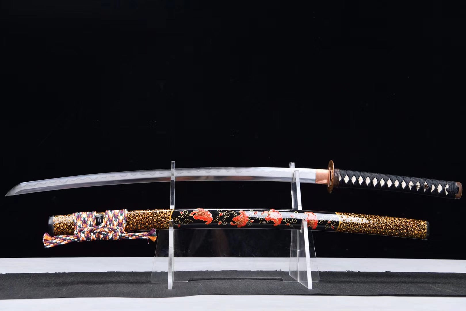 Sanmai Steel Blade Clay Tempered With Hamon Flame Flower Katana Katana Sword,Real Handmade Japanese Samurai Sword Full Tang
