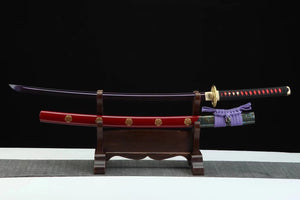 T10 High Carbon Steel Clay Tempered With Hamon Sword Violet Blade Katana Sword,Real Handmade Japanese Samurai Sword Full Tang