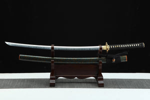 Folding Pattern Steel Clay Tempered With Hamon Golden Flower Katana Sword,Real Handmade Japanese Samurai Sword Full Tang