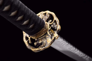 Damascus Steel Auspicious Dragon Katana Sword,Real Handmade Japanese Samurai Sword Full Tang