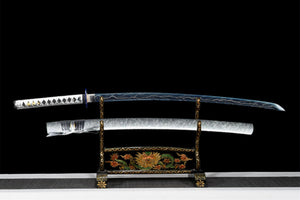 Lightning Blade Katana,Japanese Samurai Sword,Real Katana,Handmade sword,High manganese steel,Roasted blue blade