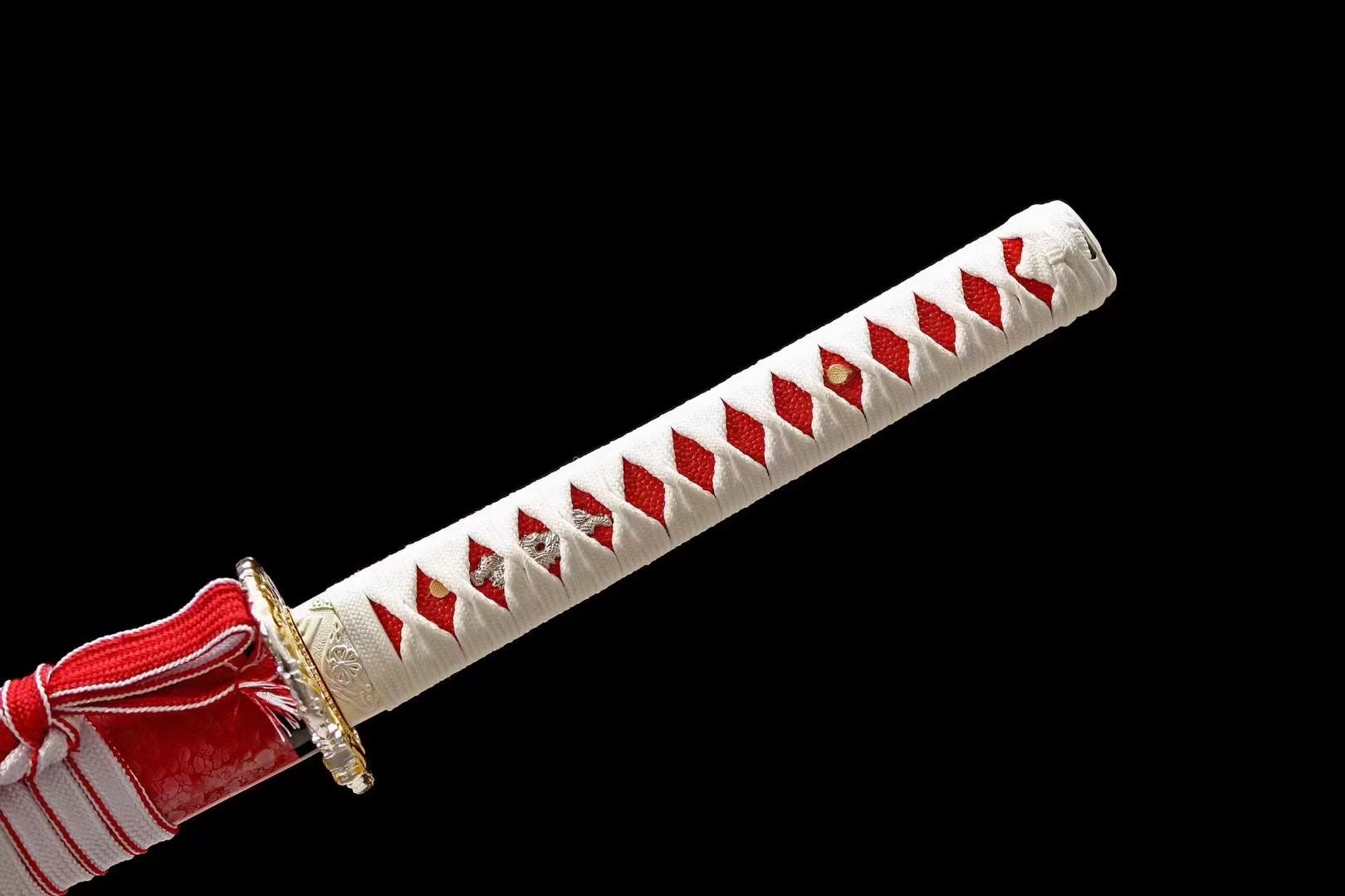Red Flame Katana,Japanese Samurai Sword,Real Handmade Katana,High Manganese Steel,Red pattern blade