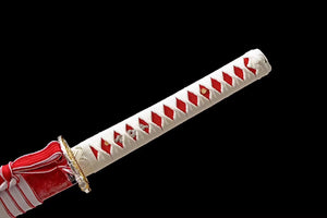 Red Flame Katana,Japanese Samurai Sword,Real Handmade Katana,High Manganese Steel,Red pattern blade