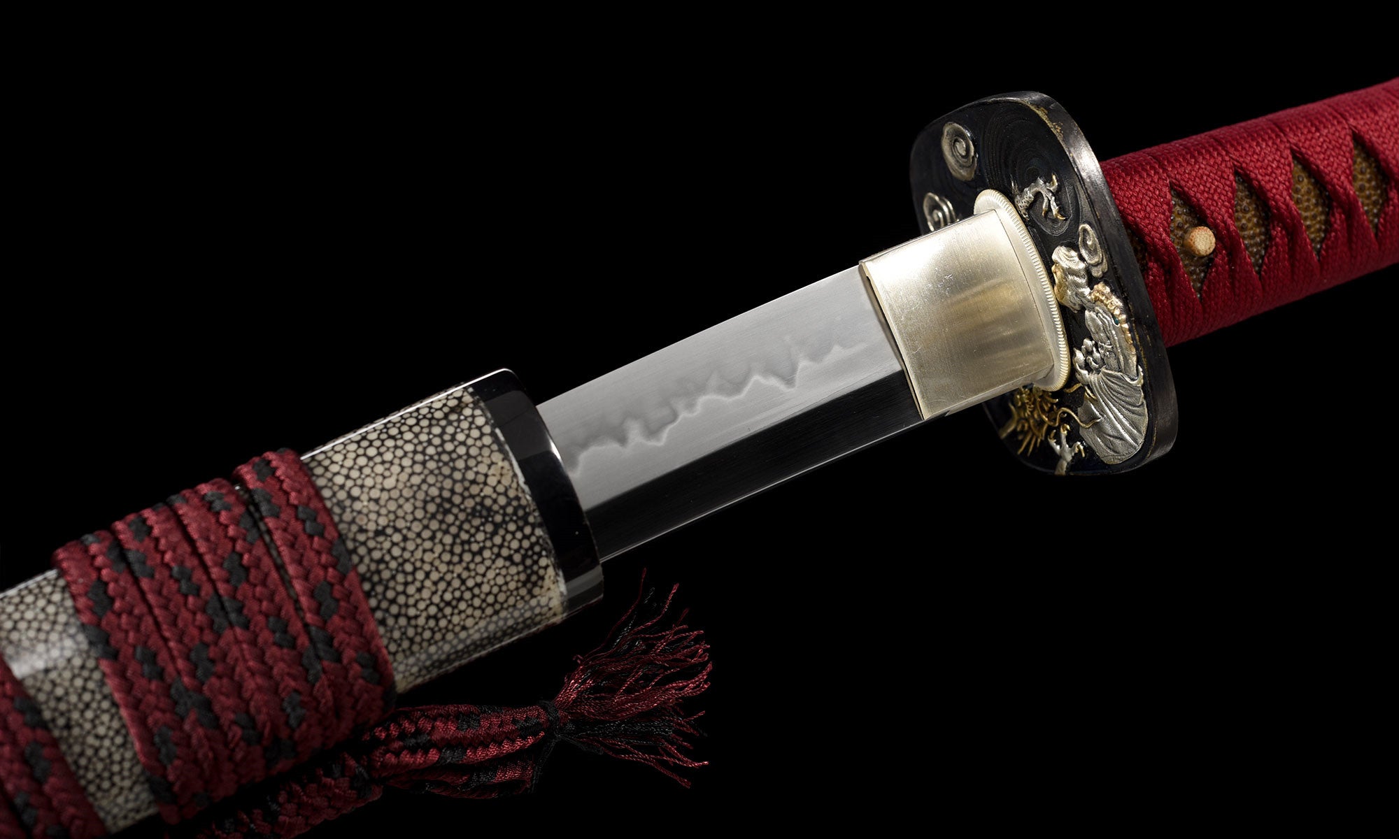 T10 High Carbon Steel Clay Tempered With Hamon Handmade Golden Dragon Katana Sword Real Japanese Samurai Sword Full Tang