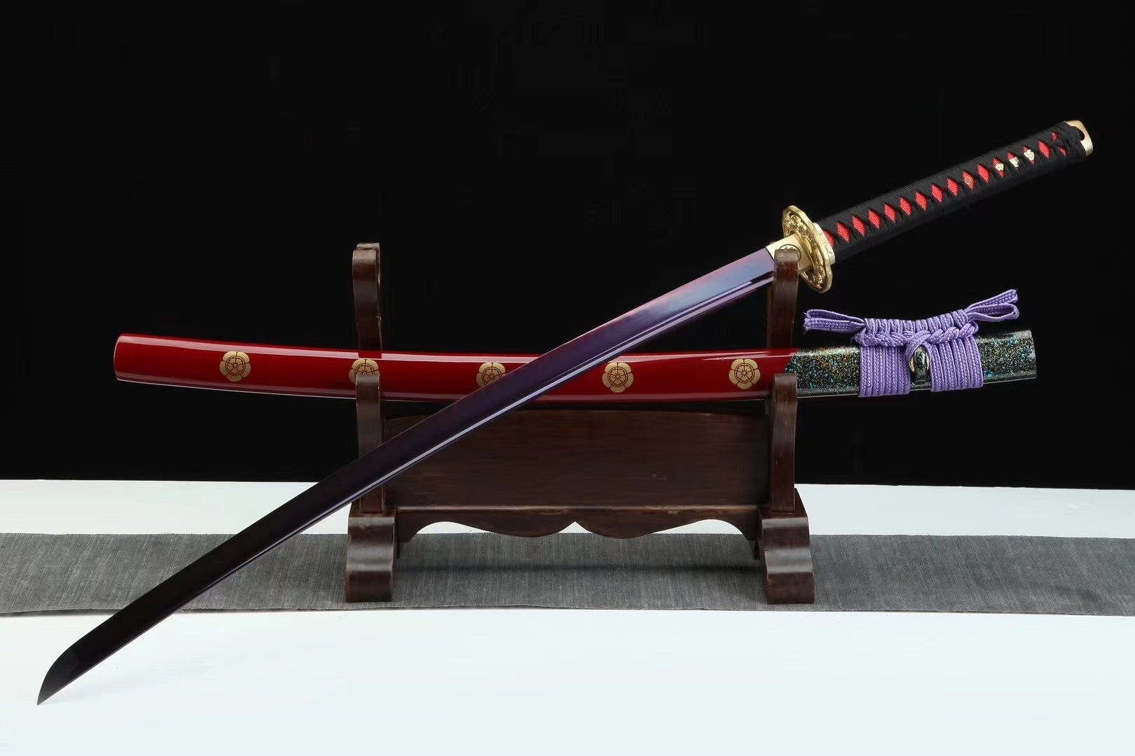 T10 High Carbon Steel Clay Tempered With Hamon Sword Violet Blade Katana Sword,Real Handmade Japanese Samurai Sword Full Tang