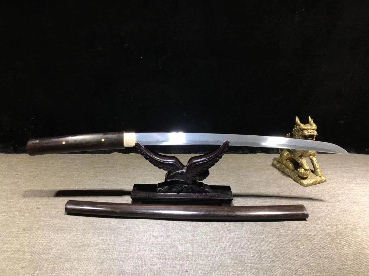 Ebony Katana Set, Katana, Wakizashi, and Tanto Sword,Japanese Samurai Sword,Real Katana,Handmade sword, Folded patterned steel