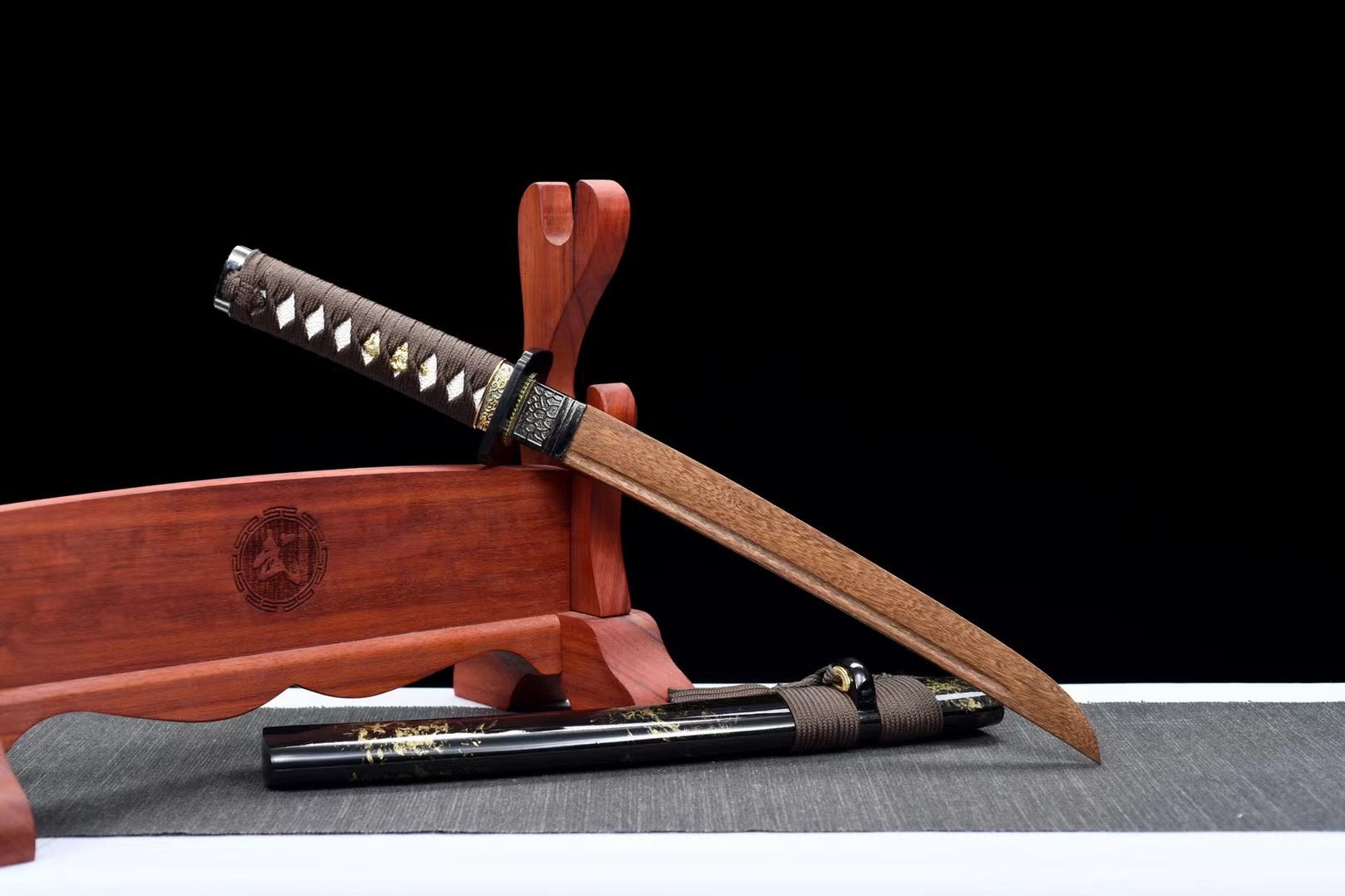 Black Wooden Tanto Sword,Japanese Samurai Wooden Sword,Handmade wooden sword