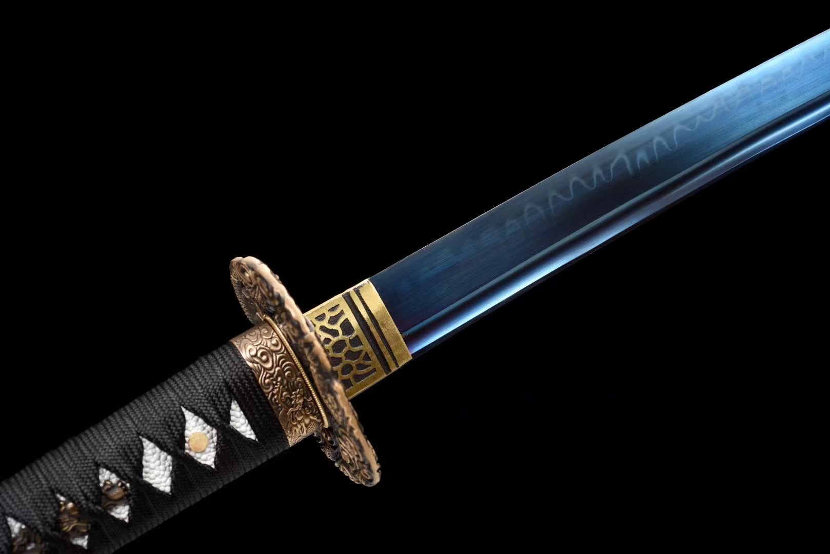 T10 High Carbon Steel Clay Tempered With Hamon Light Blue Katana Sword,Real Handmade Japanese Samurai Sword Full Tang