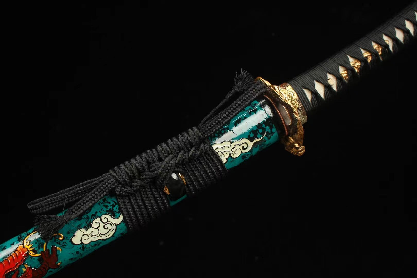 T10 High Carbon Steel Clay Tempered With Hamon Handmade Green Dragon Katana Sword Real Japanese Samurai Sword Full Tang