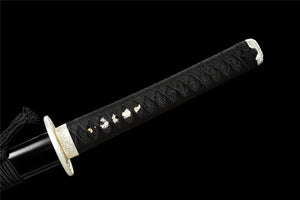 Black Sword Dragon Tiger Katana Sword,Real Handmade Japanese Samurai Sword, T10 High Carbon Steel Clay Tempered With Hamon Golden Blade