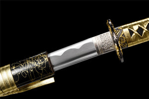 Handmade Katana Sword -Black gold silk Real Japanese Samurai Sword 1060 High Carbon Steel Full Tang
