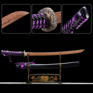 Purple Bokken Wooden Wakizashi Katana,Japanese Samurai Sword,Handmade Wooden Sword,Rosewood blade