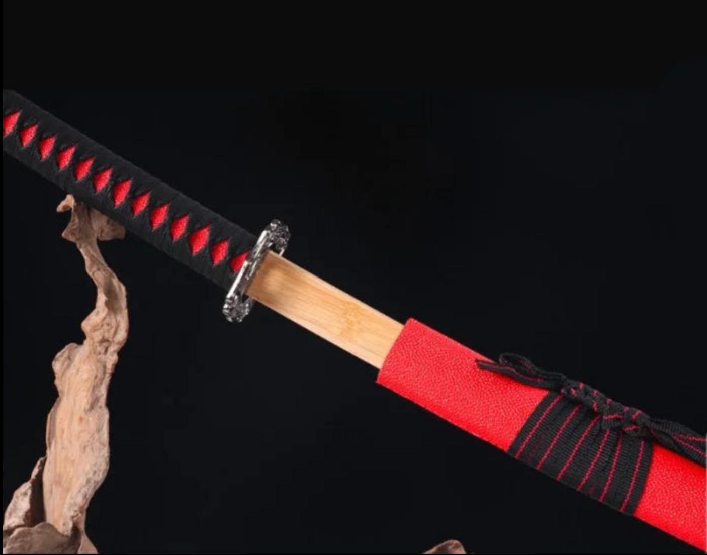 Dragon Katana,Wooden Red Katana,Japanese Samurai Sword,Handmade Wooden Sword,Bamboo Blade