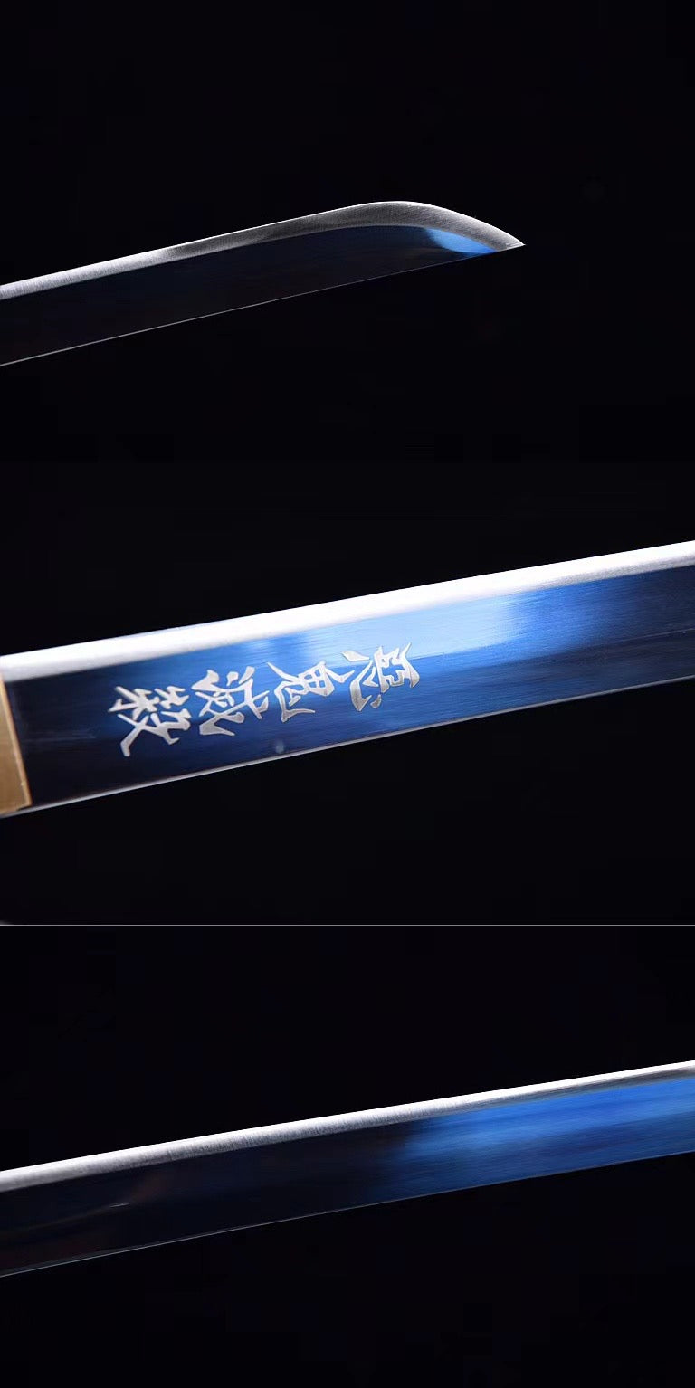 Anime Sword,Roasted Blue Blade,Giyu Tomioka Anime Cosplay,Japanese Samurai Sword,Real Handmade anime Katana,High-carbon steel