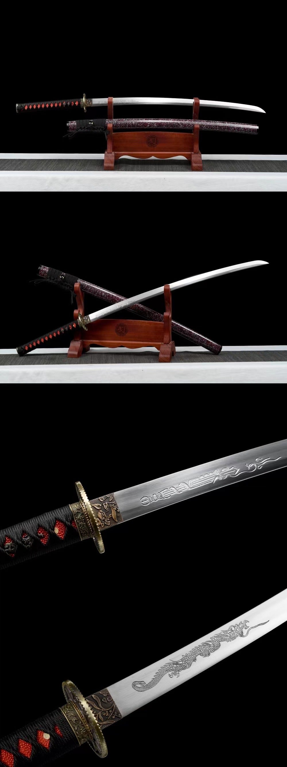 Floating Dragon Katana Set, Katana and Tanto Sword,Japanese Samurai Sword,Real Katana,Handmade sword, High manganese steel
