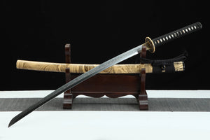 T10 High Carbon Steel Clay Tempered With Hamon Yellow Rock Katana Sword,Real Handmade Japanese Samurai Sword Full Tang