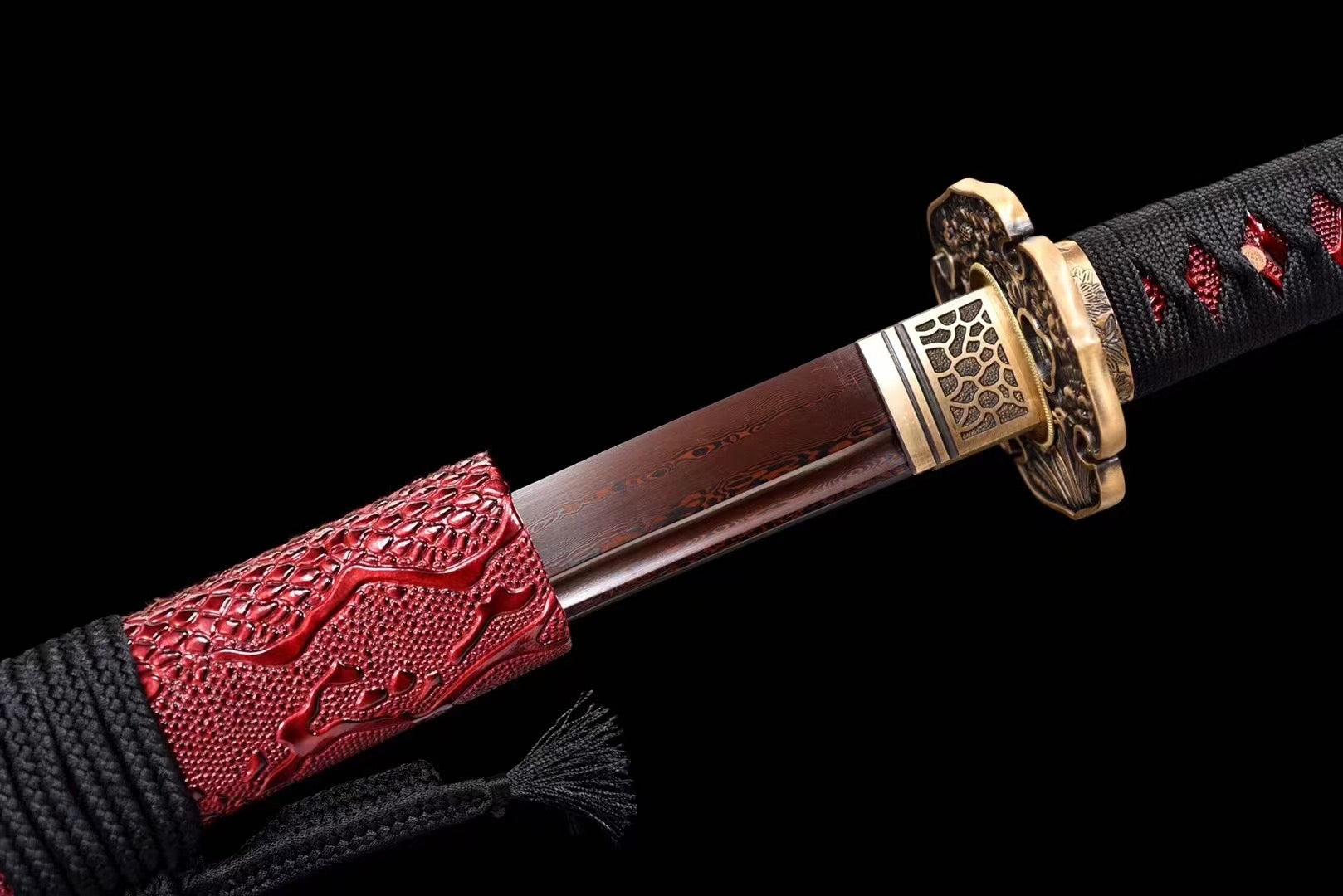 Damascus Steel Ghost Cut Katana Sword,Real Handmade Japanese Samurai Sword Full Tang