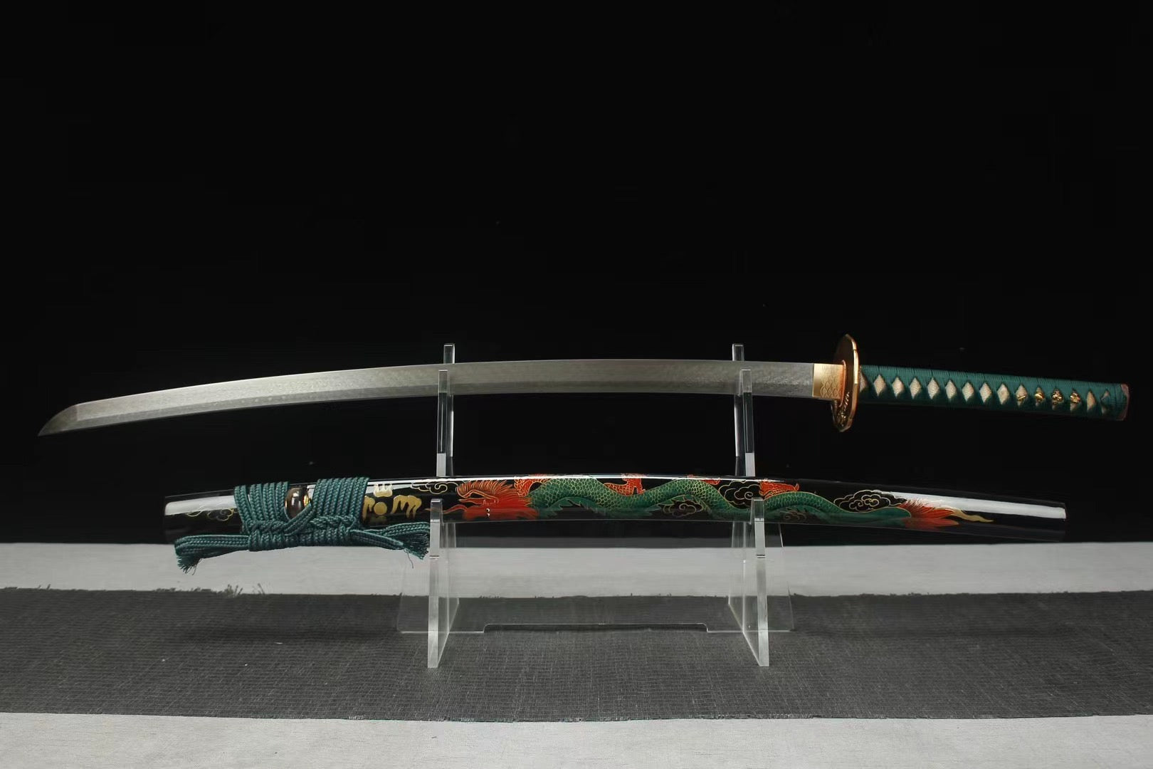 Damascus Steel Sword Green Dragon Katana Sword,Real Handmade Japanese Samurai Sword Full Tang