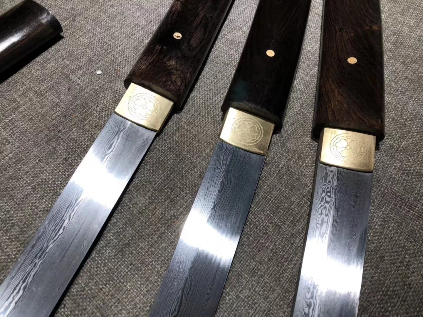 Ebony Katana Set, Katana, Wakizashi, and Tanto Sword,Japanese Samurai Sword,Real Katana,Handmade sword, Folded patterned steel