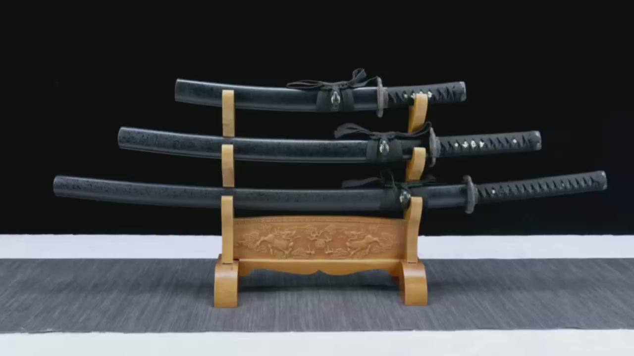 Black Katana Set, Katana, Wakizashi, and Tanto Sword,Japanese Samurai Sword,Real Katana,Handmade sword,High manganese steel