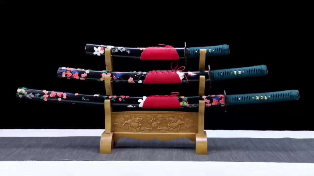 Flowers Katana Set,Katana and Tanto,Japanese Samurai Sword,Real Katana,Handmade sword,High manganese steel