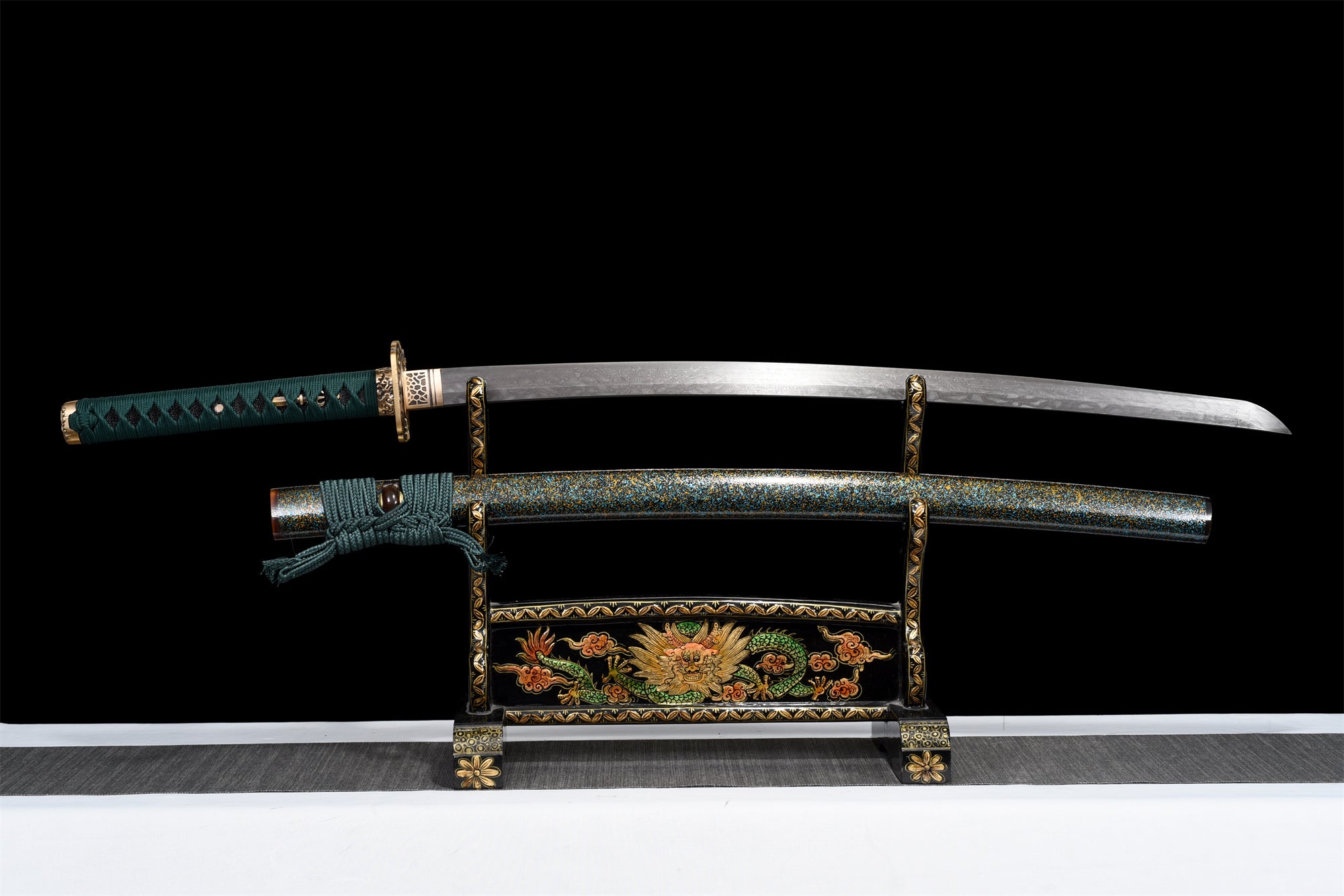 Damascus Steel Handmade Green Katana Sword Real Japanese Samurai Sword Full Tang