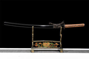 T10-Stahl, Ton, gehärtet mit Hamon, handgefertigtes, glänzendes, schwarzes Katana-Schwert, echtes japanisches Samurai-Schwert, voller Zapfen