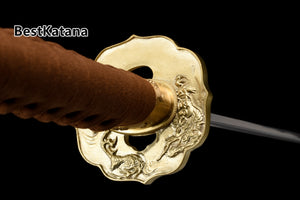 Yellow Gold Sword,Handmade Japanese Samurai Sword,Real Katana Sword,High Manganese Steel Blade,Full Tang