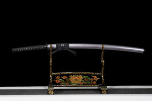 Handmade Grey Katana Sword -Black Iron Tsuba Real Japanese Samurai Sword High Manganese Steel Full Tang