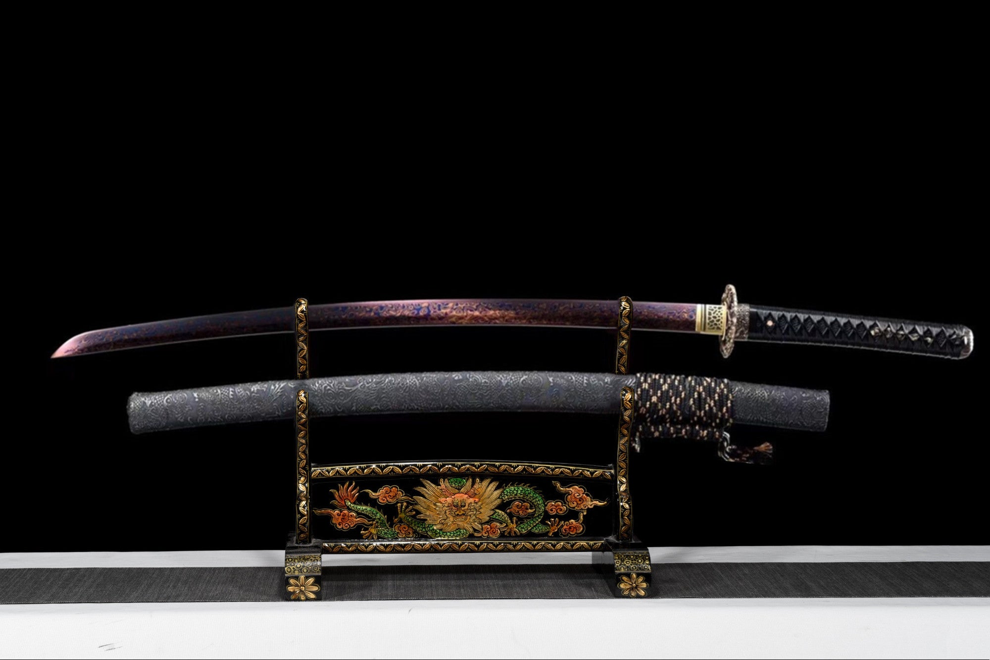 Handgefertigtes Katana-Schwert Sea Dragon Tsuba echtes japanisches Samurai-Schwert Damaststahl Full Tang