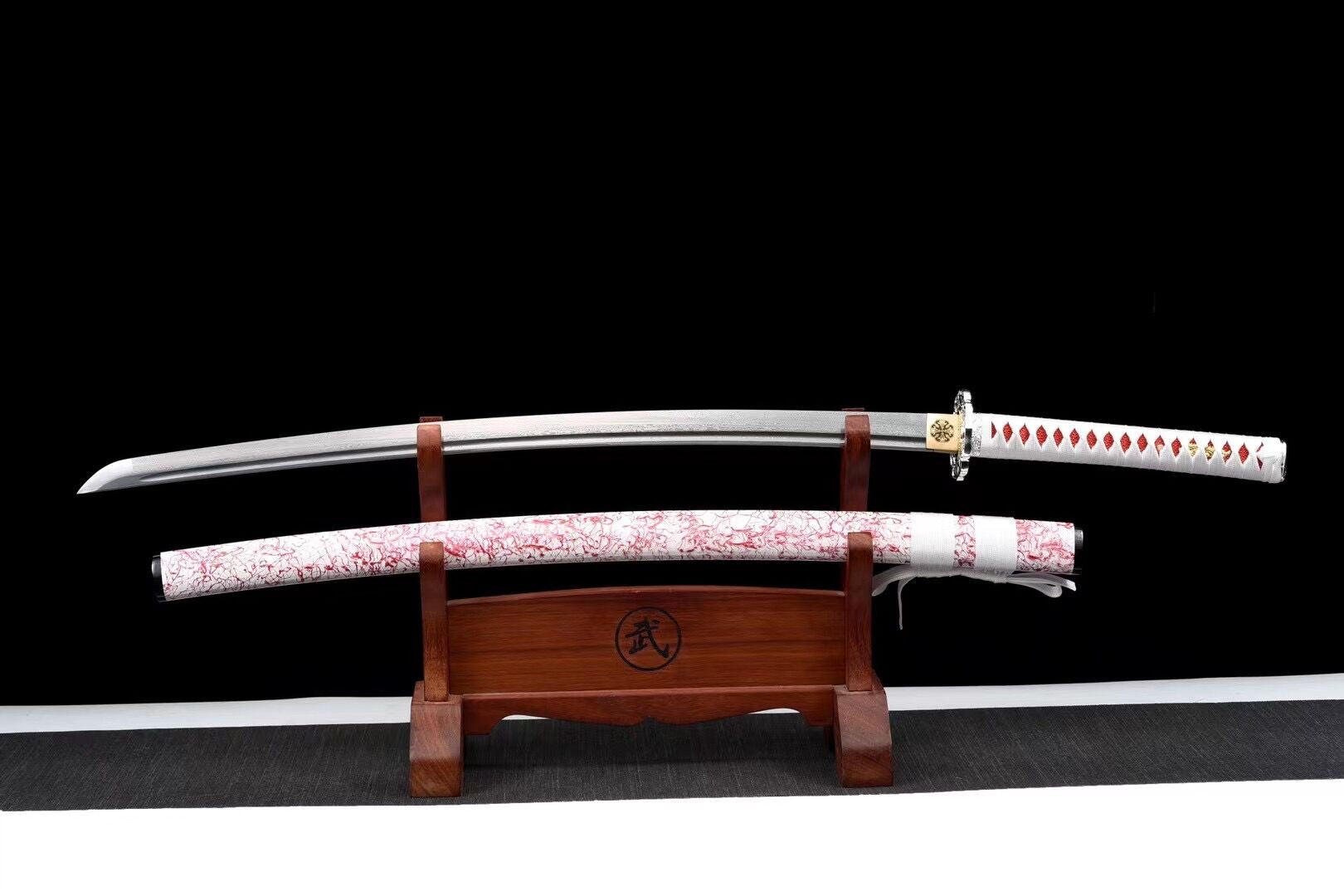 Kränze Katana-Schwert, japanisches Samurai-Schwert, echtes Katana, handgefertigtes Schwert, Hochleistungsmusterstahl, Longquan-Schwert