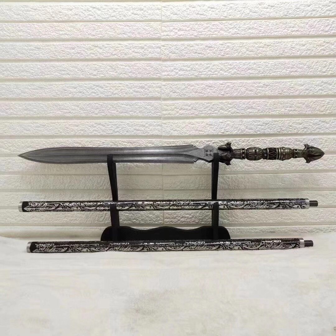 Mad Lion Spear,Handicraft,Lance,Handmade Weapon,Hundred steelmaking pattern steel,Longquan sword