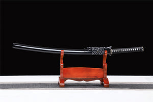 Bright Black Katana,Wooden Katana,Japanese Samurai Sword,Handmade Wooden Sword,Bamboo Blade