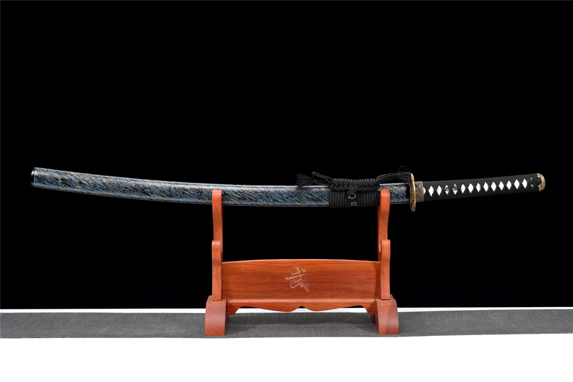 Blue Devils Katana,Japanese Samurai Sword,Real Handmade Katana,Roasted blue pattern blade,Damascus steel