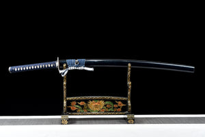 T10 High Carbon Steel Clay Tempered With Hamon 皆烧 Blade Handmade Blue Katana Sword Real Japanese Samurai Sword Full Tang