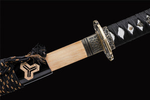 Dunkles Teufels-Katana, Dämonen-Katana, Holz-Katana, japanisches Samurai-Schwert, handgefertigtes Holzschwert, Bambusklinge