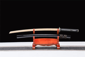 Dunkles Teufels-Katana, Dämonen-Katana, Holz-Katana, japanisches Samurai-Schwert, handgefertigtes Holzschwert, Bambusklinge