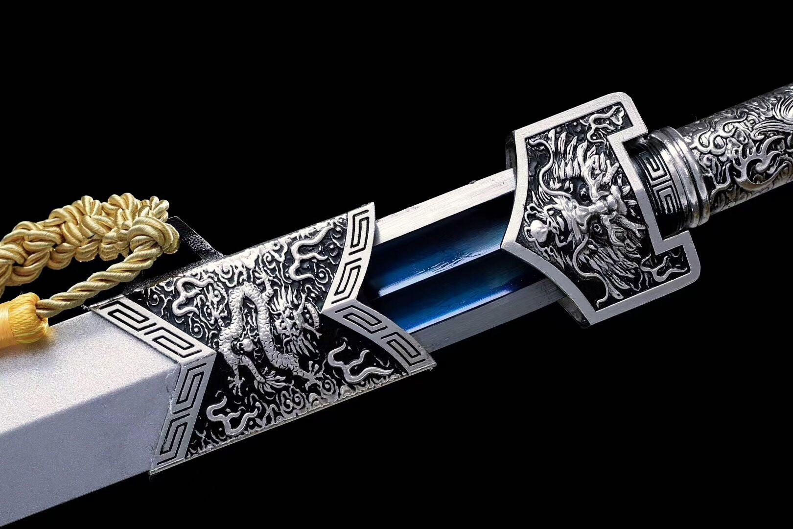 Dragon Soul War Sword,Baked Blue Series,High manganese steel,Longquan sword