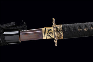 Fire Dragon King Katana, gebackene rote Serie, japanisches Samurai-Schwert, echtes Katana, handgefertigtes Schwert, Hochleistungsmusterstahl, Longquan-Schwert