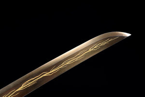 Goldenes Flammenwolf-Schwert, Kunsthandwerk, chinesischer Säbel, echtes Schwert, handgefertigtes chinesisches Schwert, Hochmanganstahl, Longquan-Schwert