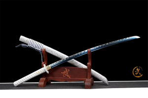 Silver Dragon Katana, japanisches Samurai-Schwert, echtes Katana, handgefertigtes Schwert, Hochmanganstahl, geröstete blaue Klinge
