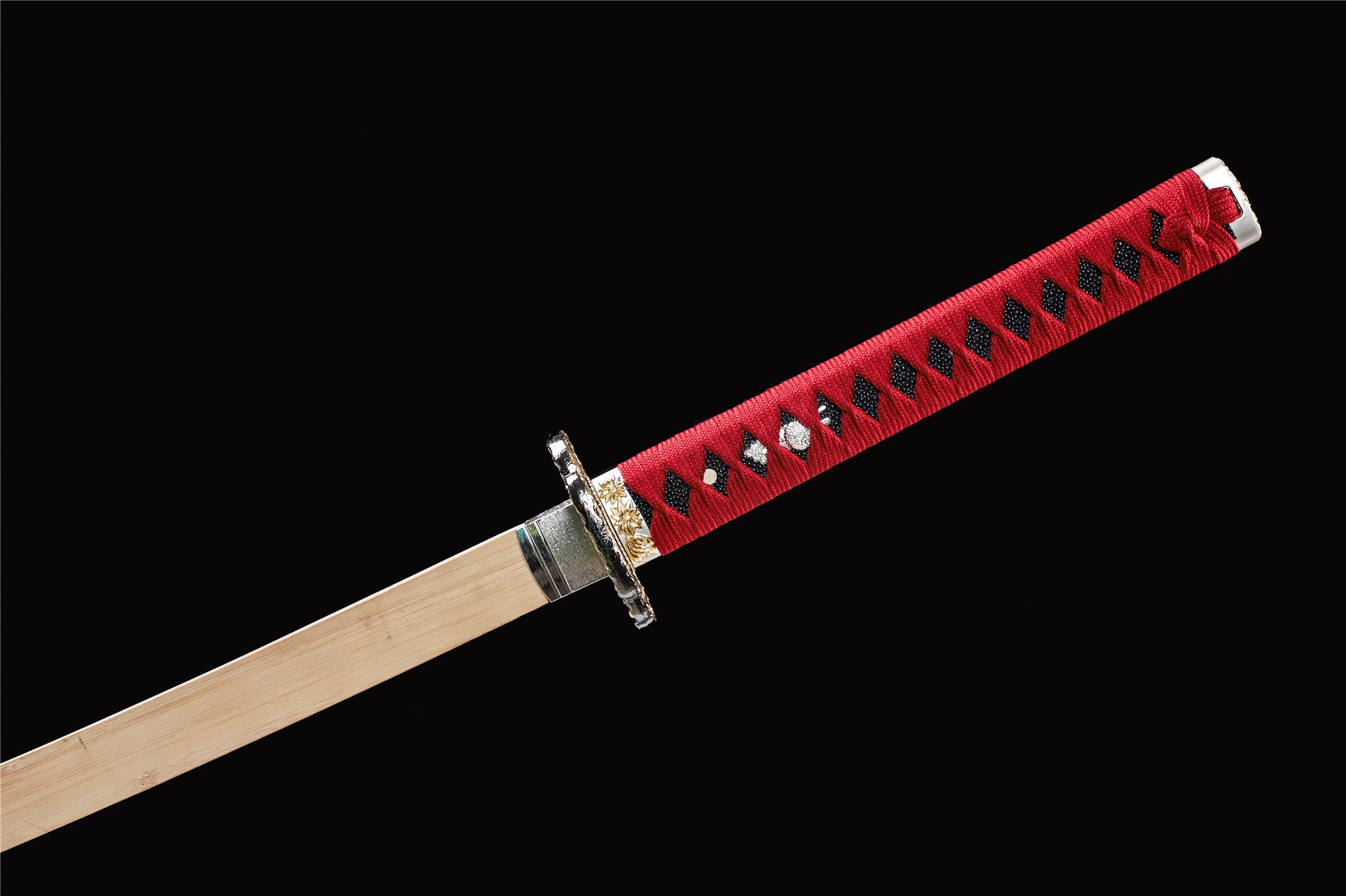 Zweifarbiges Katana, Schwarz und Rot, Holz-Katana, japanisches Samurai-Schwert, handgefertigtes Holzschwert, Bambusklinge