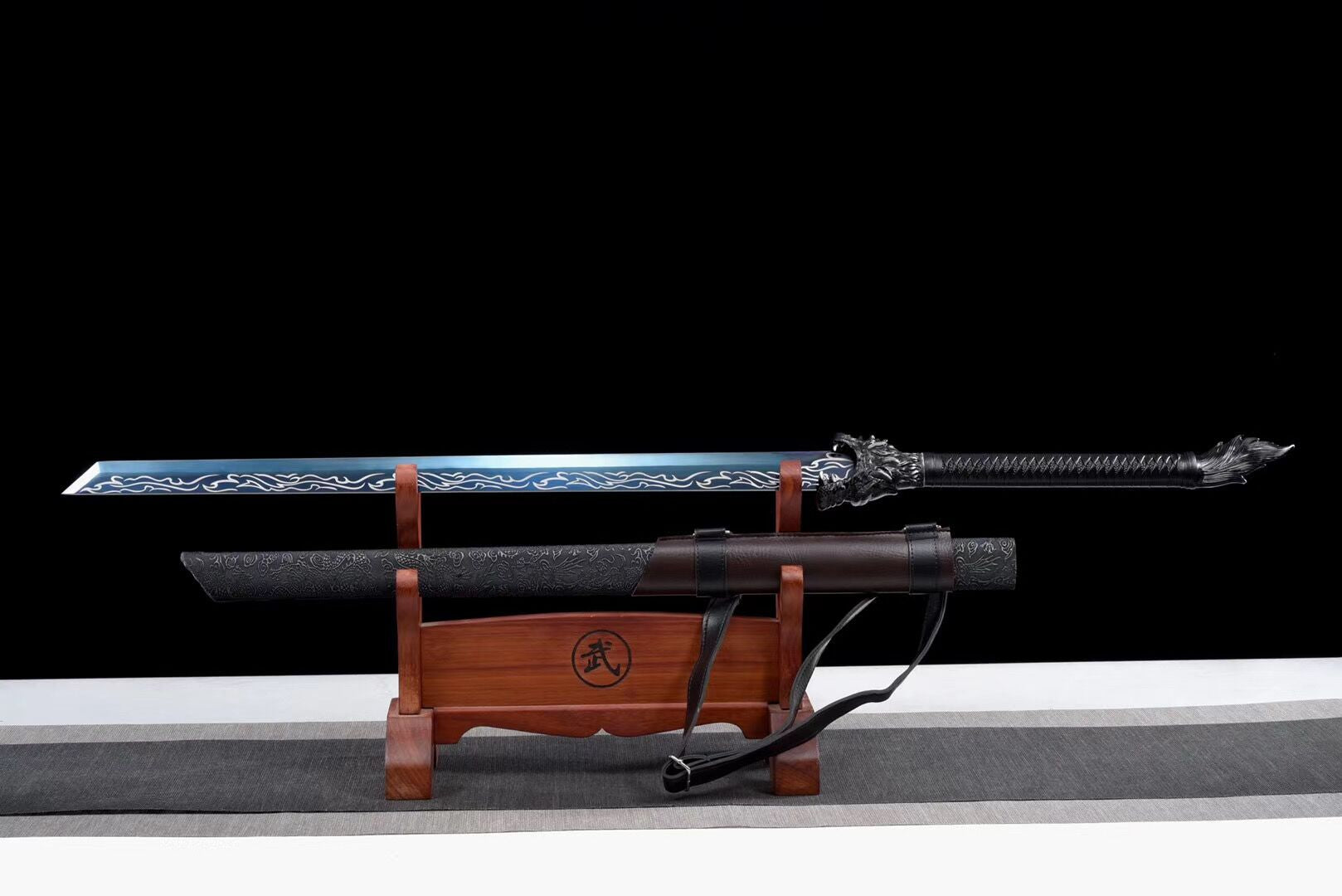 Wolfskopfschwert, graue Wolfsflamme, Tang-Horizontalschwert, handgefertigtes chinesisches Schwert, Hochmanganstahl, Longquan-Schwert