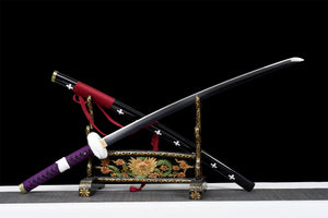 Anime-Schwert, geröstete schwarze Klinge, Einteiler, handgefertigtes Samurai-Schwert, echtes Anime-Katana, Kohlenstoffstahl