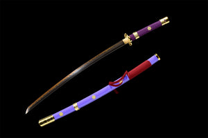 Purple Anime Sword,One Piece,Anime Cosplay,Japanese Samurai Sword,Real Handmade anime Katana,T10 High Carbon Steel Clay Tempered With Hamon,Full Tang
